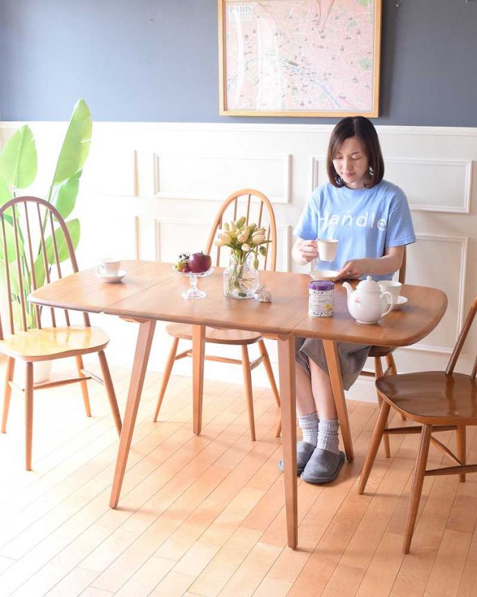 アーコールの家具　アンティーク家具　３パターンのサイズ展開可能、アーコール社のヴィンテージドロップリーフテーブル。やっぱり人気！3WAYで使えるアーコールのテーブル。(x-1230-f)