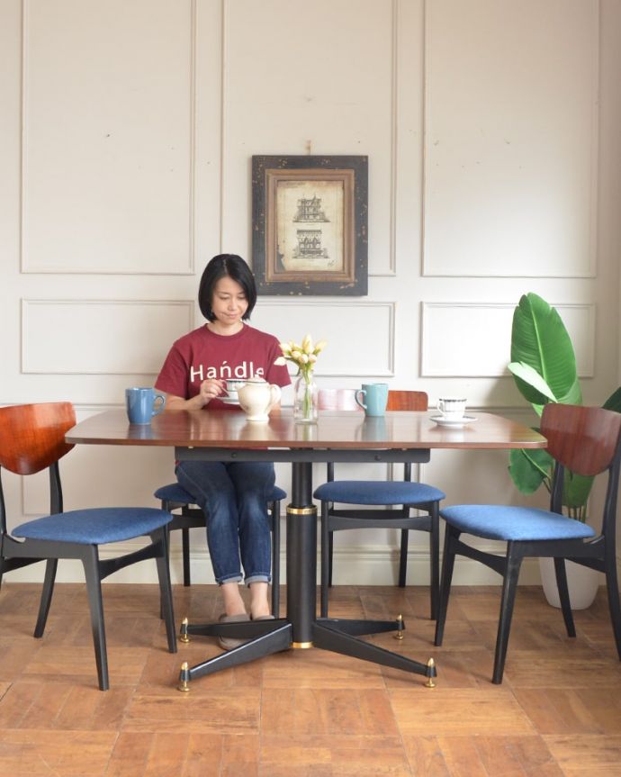 アンティークのテーブル アンティーク家具 G-planダイニングテーブル(トラー&ブラック) スッキリとした北欧スタイルのバタフライテーブルまるで蝶々が羽を広げるような形で折りたたみが出来るところから名前が付けられた「バタフライ(蝶々)テーブル」。(x-1372-f)