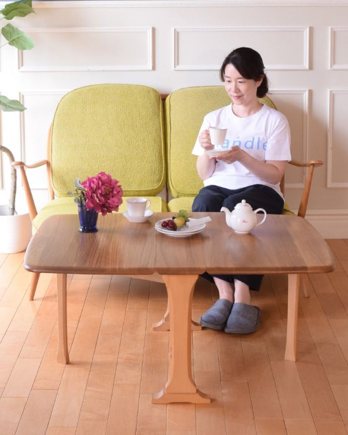 アンティークのテーブル アンティーク家具 アーコール ゲートレッグコーヒーテーブル めずらしい形のアーコールのコーヒーテーブルちょっとめずらしいゲートレッグタイプのアーコールのコーヒーテーブル。(x-1378-f)