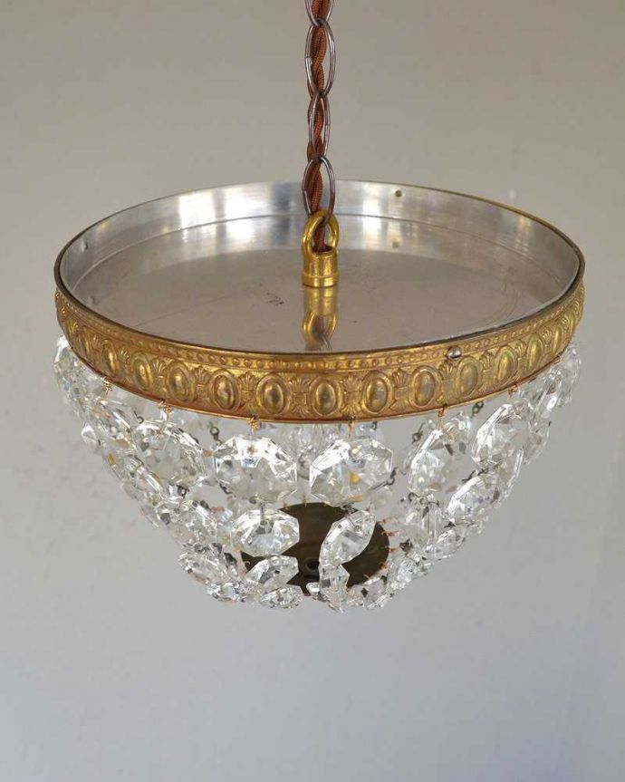 ペンダントライト　照明・ライティング　キラキラ輝く夜を届けてくれるフランスアンティークのプチシャンデリア(E17シャンデリア球付)。。(x-880-z)