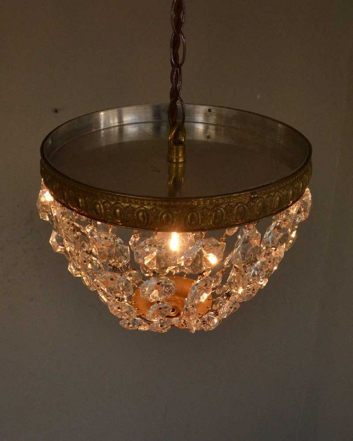 ペンダントライト　照明・ライティング　キラキラ輝く夜を届けてくれるフランスアンティークのプチシャンデリア(E17シャンデリア球付)。。(x-880-z)