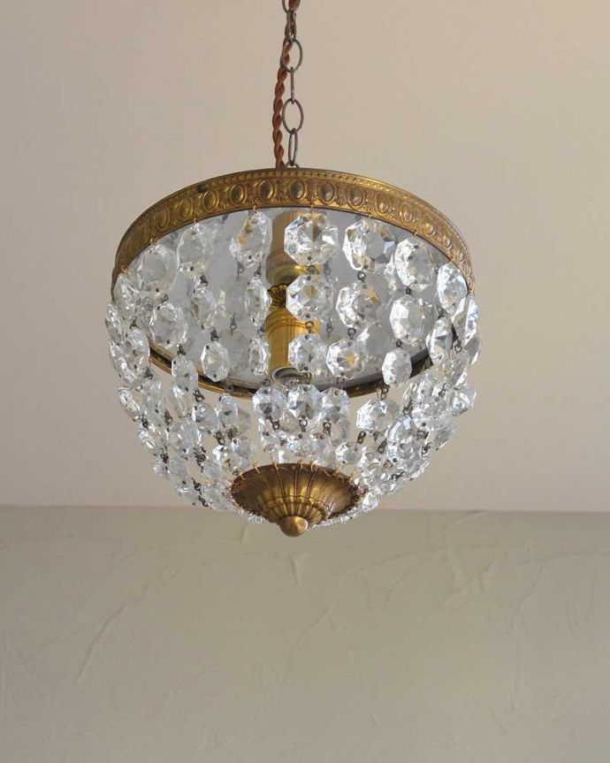 ペンダントライト　照明・ライティング　キラキラ輝く夜を届けてくれるフランスアンティークのプチシャンデリア(E17シャンデリア球付)。。(x-880-z)