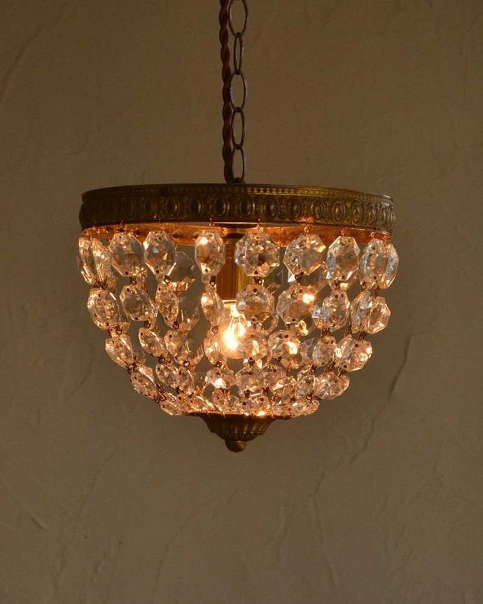 ペンダントライト　照明・ライティング　キラキラ輝く夜を届けてくれるフランスアンティークのプチシャンデリア(E17シャンデリア球付)。。(x-880-z)