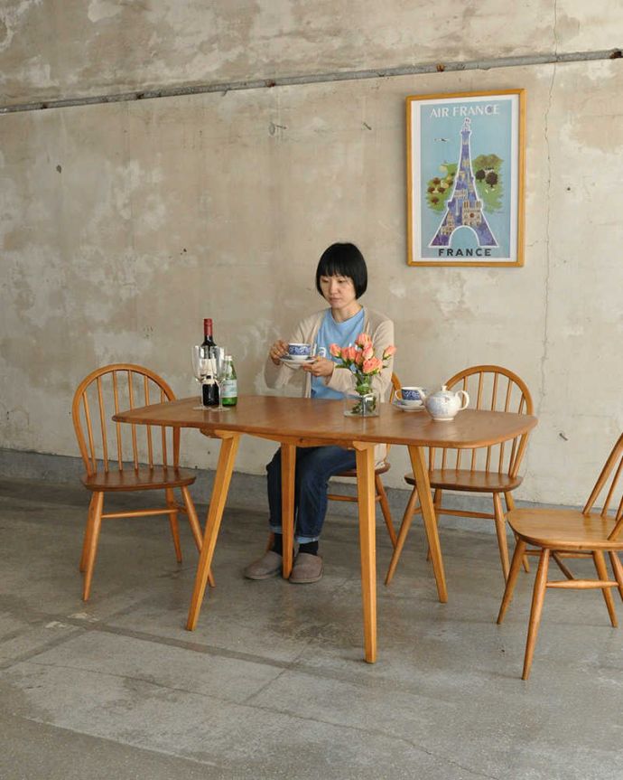 アーコールの家具　アンティーク家具　用途に合わせてサイズ展開可能、アーコール社のヴィンテージドロップリーフテーブル。やっぱり人気！3WAYで使えるアーコールのテーブル。(x-960-f)