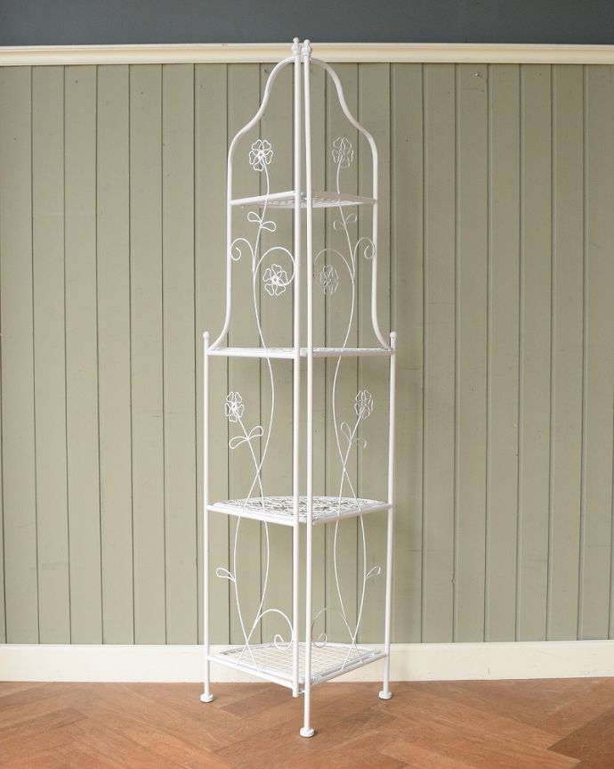 コーナー用 アンティーク風 お花模様が華やかなコーナー用アンティーク風プランタースタンド(折り畳み式)。後ろから見ると・・・後ろ姿はこんな感じです。(y-304-f)