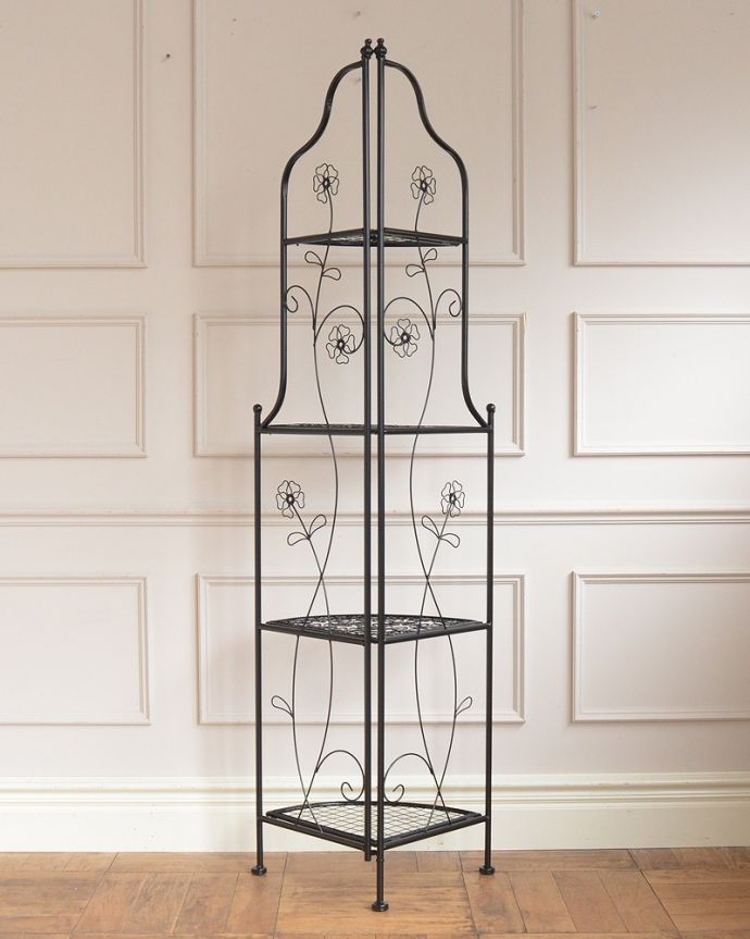 コーナー用　アンティーク風　お花模様が華やかなコーナー用アンティーク風プランタースタンド（折り畳み式）。後ろから見ると・・・後ろ姿はこんな感じです。(y-318-f)