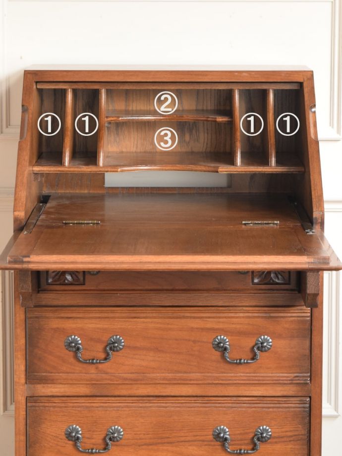 アンティーク調ビューローの扉の中