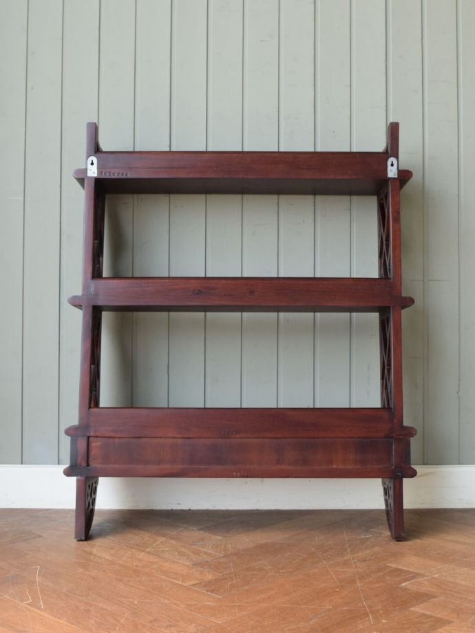 ビンテージ アンティーク風ウォールラック 木製 アンティーク風のおしゃれなウォールシェルフ、マホガニー材の壁付け