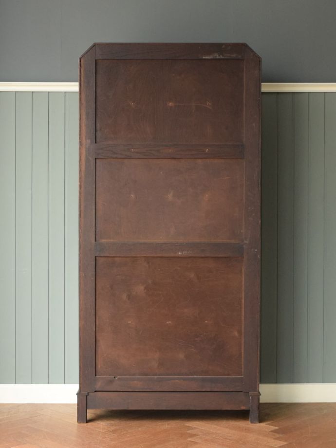 英国アンティークの食器棚、オーク材のガラスキャビネット(z-245-f