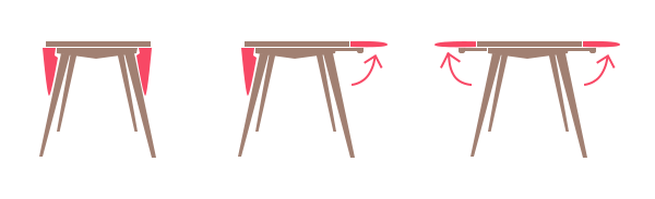 伸張式のダイニングテーブルバタフライテーブル
