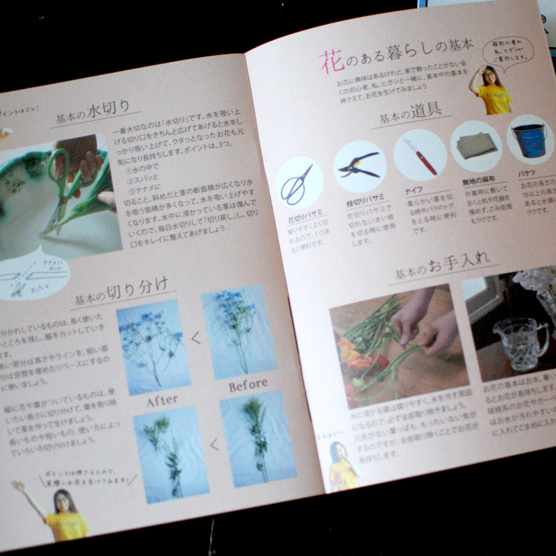 母の日のプレゼントセット、お花とガラスの花器とHandleオリジナル冊子