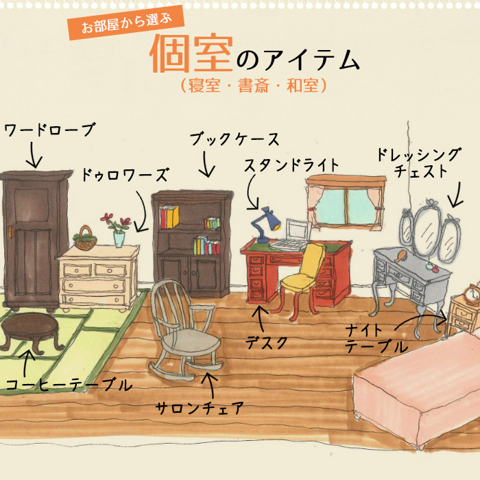 個室(寝室・書斎・和室)で使うアンティークから選ぶSP