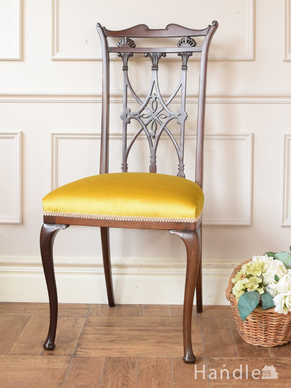 アンティークの美しい椅子、芸術的な美しさのマホガニー材のサロンチェア (q-429-c)