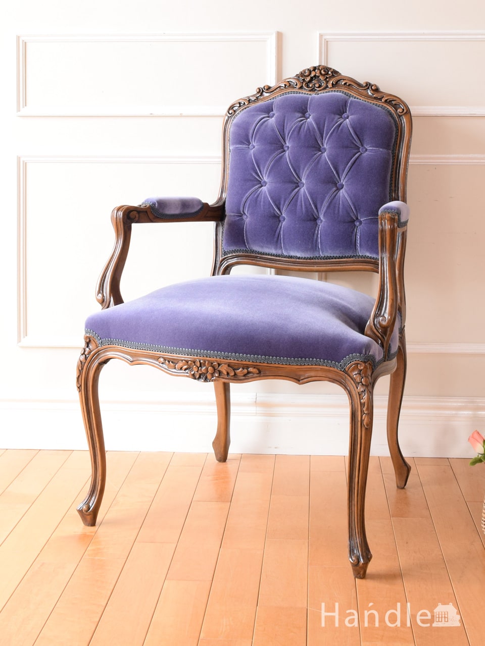 フランスのアンティークチェア、お花の装飾が美しいパーソナルチェア(q-440-c)｜アンティークチェア・椅子
