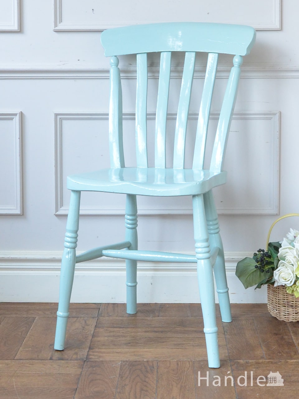 英国アンティークの可愛い椅子、可愛いペイントのキッチンチェア (d-954-c)
