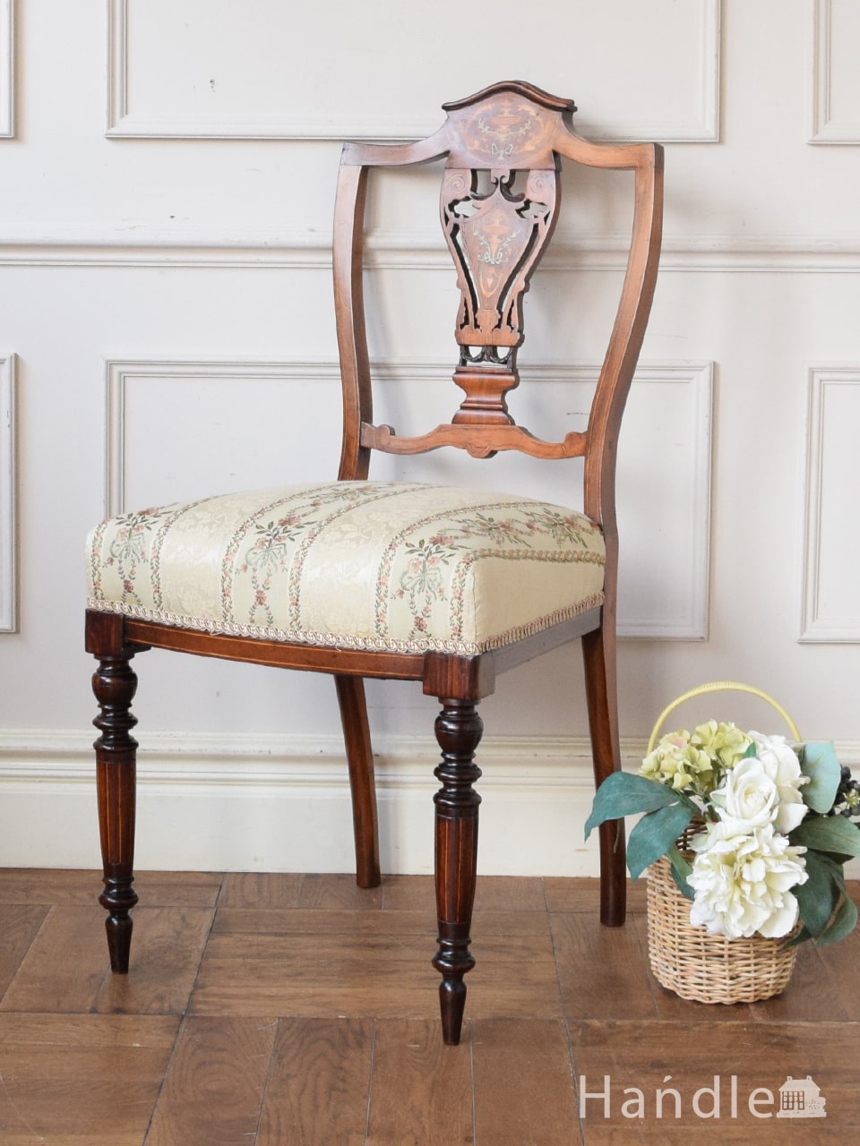 アンティークの美しい椅子、象嵌が美しいローズウッドの椅子 (k-1767-c)