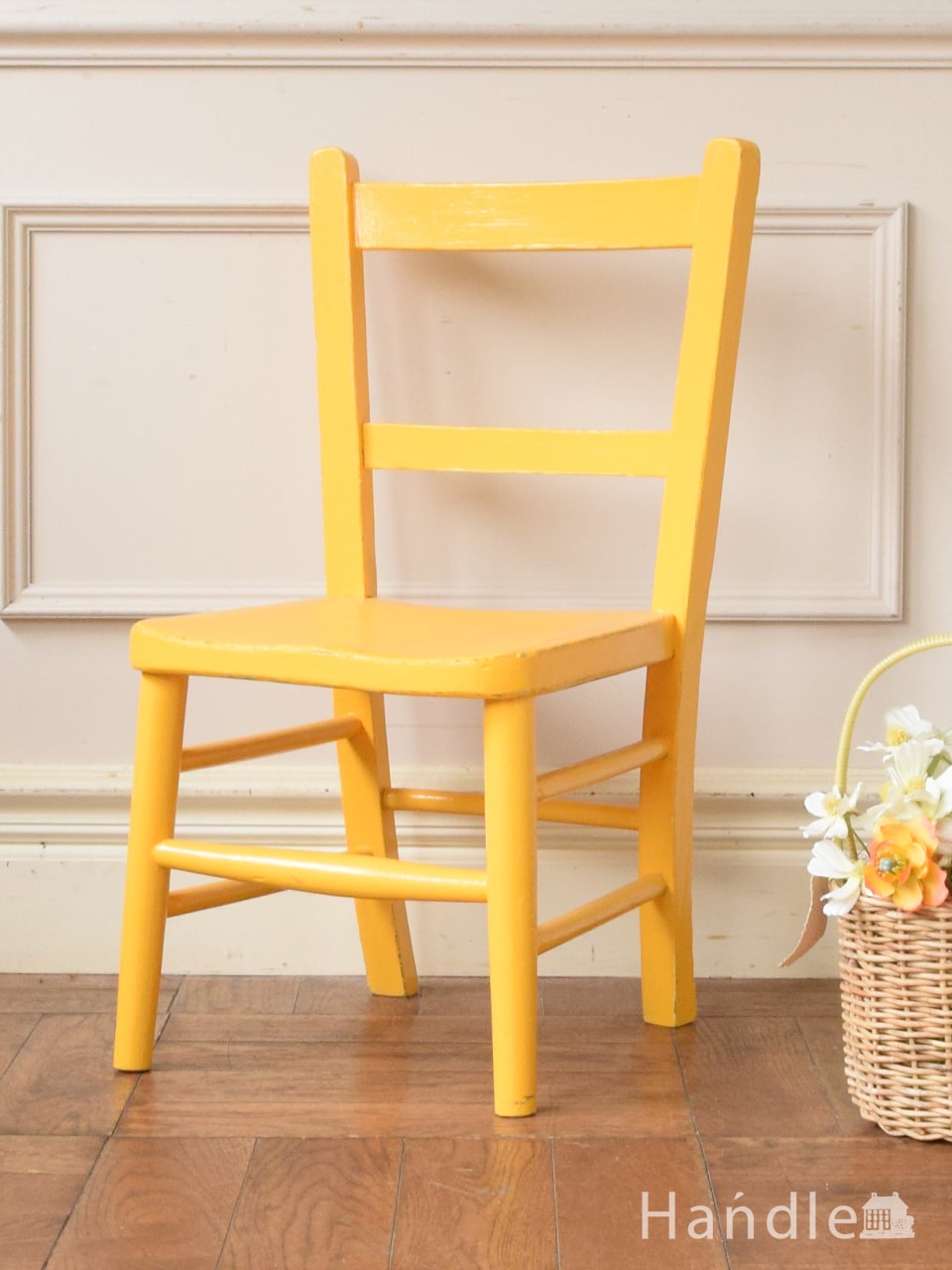 アンティークのチャイルドチェア、イエローペイントのイギリスの子どもの椅子(k-1324-c)｜アンティークチェア・椅子