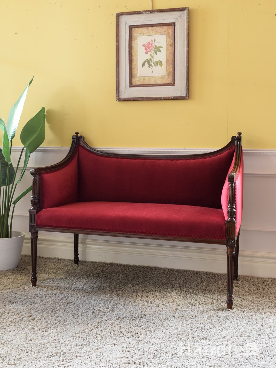 英国アンティークの2人掛けソファ、マホガニー材の高級感漂うアンティークの長椅子セティ (k-1872-c)
