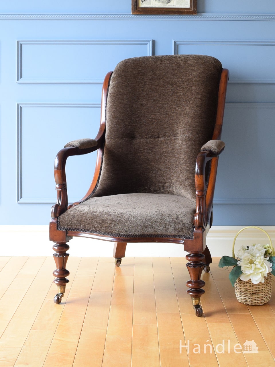英国アンティークの一人掛けソファ、マホガニー材の美しいパーソナルチェア