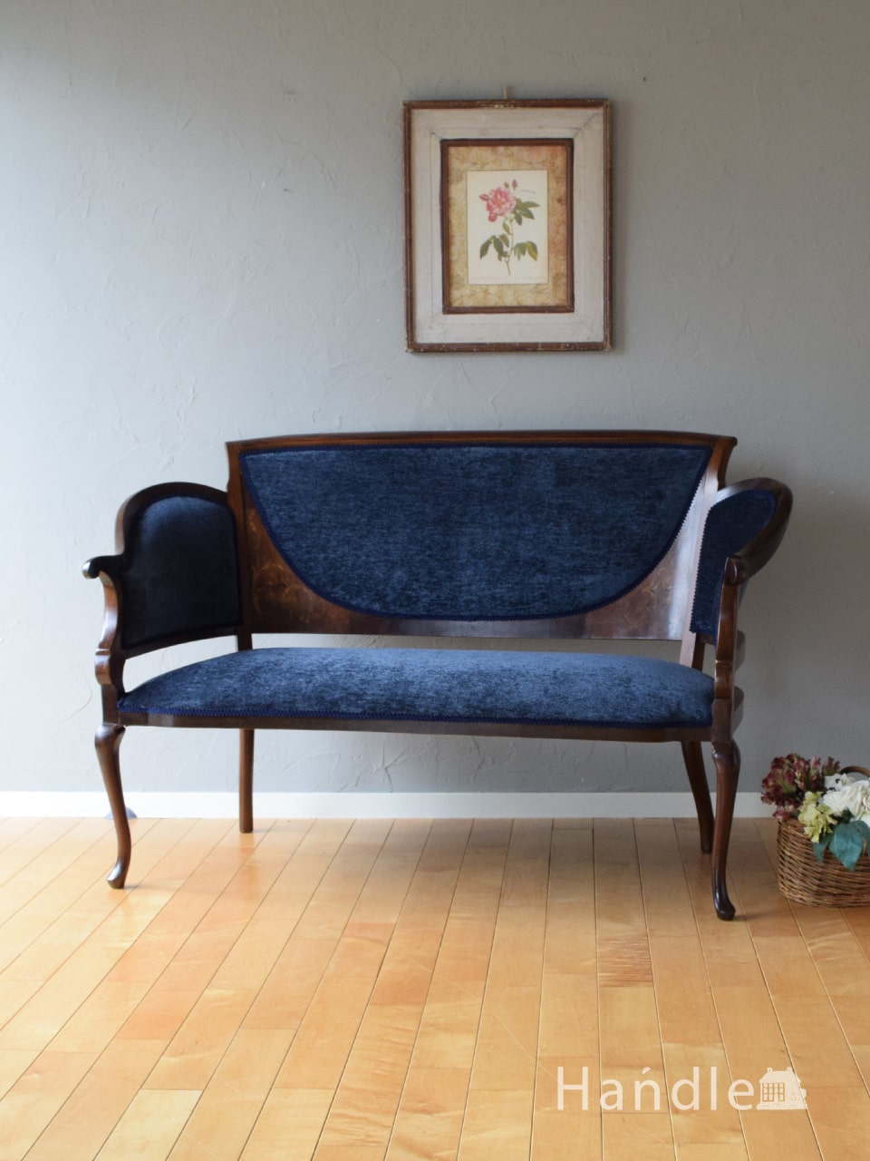 イギリスのアンティーク長椅子、象嵌が美しいおしゃれなセティ（長椅子） (k-1870-c)