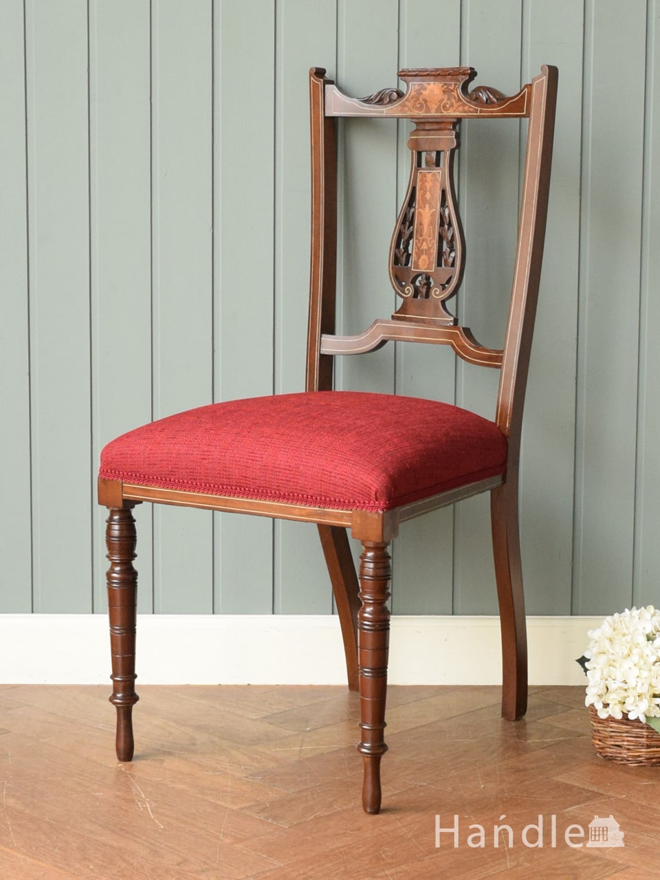 英国から届いたローズウッドの椅子、美しい象嵌が入ったアンティークチェア (k-1853-c)