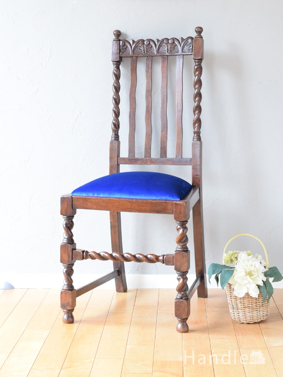 英国アンティークのダイニングチェア、ツイスト足がおしゃれなオーク材の椅子 (q-534-c)