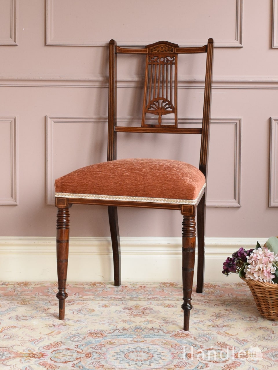 ローズウッドで出来た希少なアンティークの椅子、美しい象嵌が入った透かし彫のサロンチェア (k-1948-c)