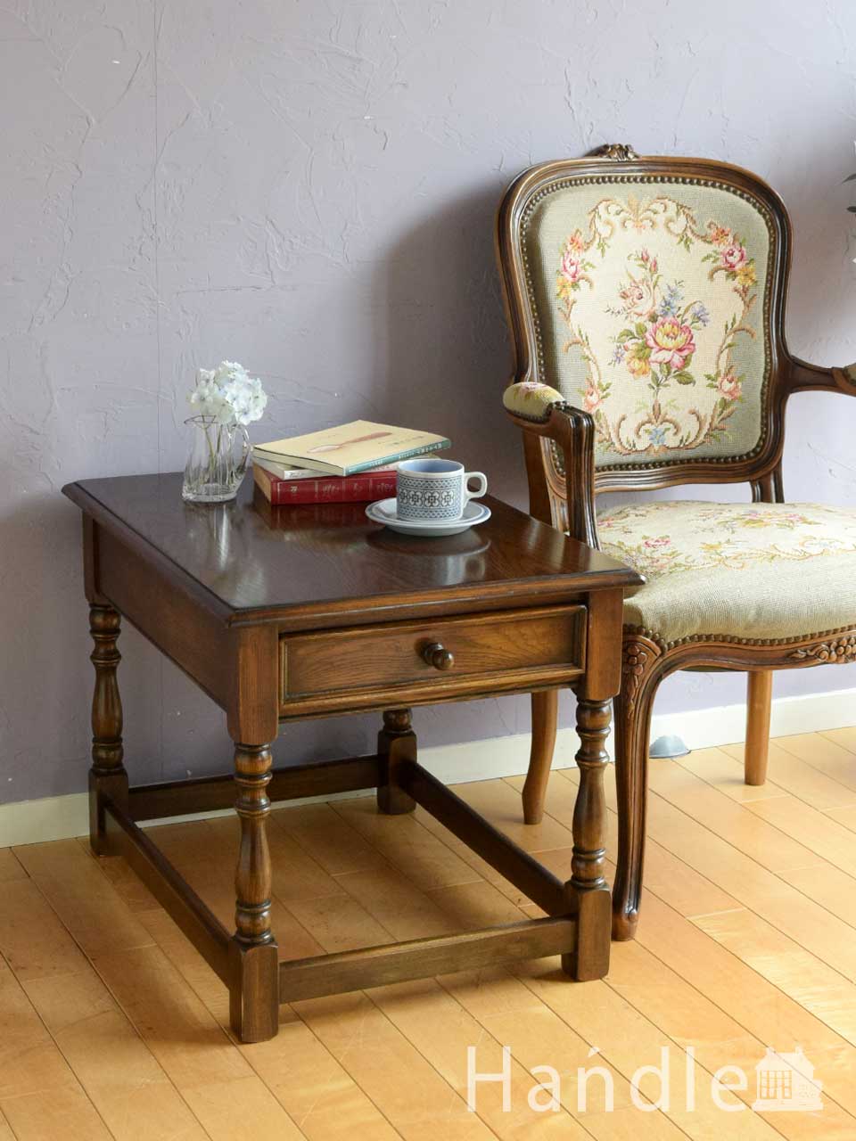 イギリスのアンティーク家具、引き出しが付いためずらしいサイドテーブル (q-2433-f)