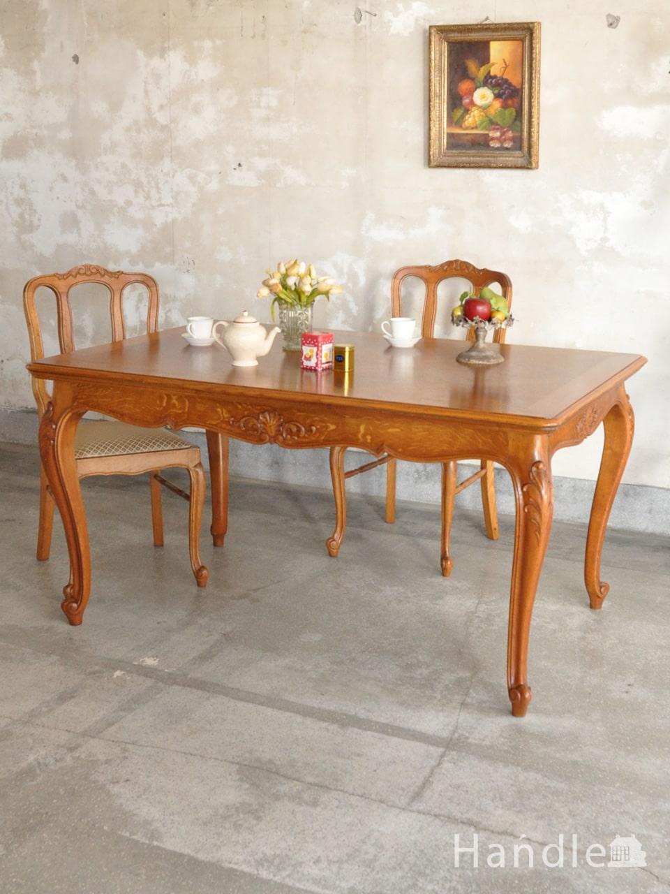 フランスから届いたアンティーク家具、装飾の美しいドローリーフテーブル (z-126-f)