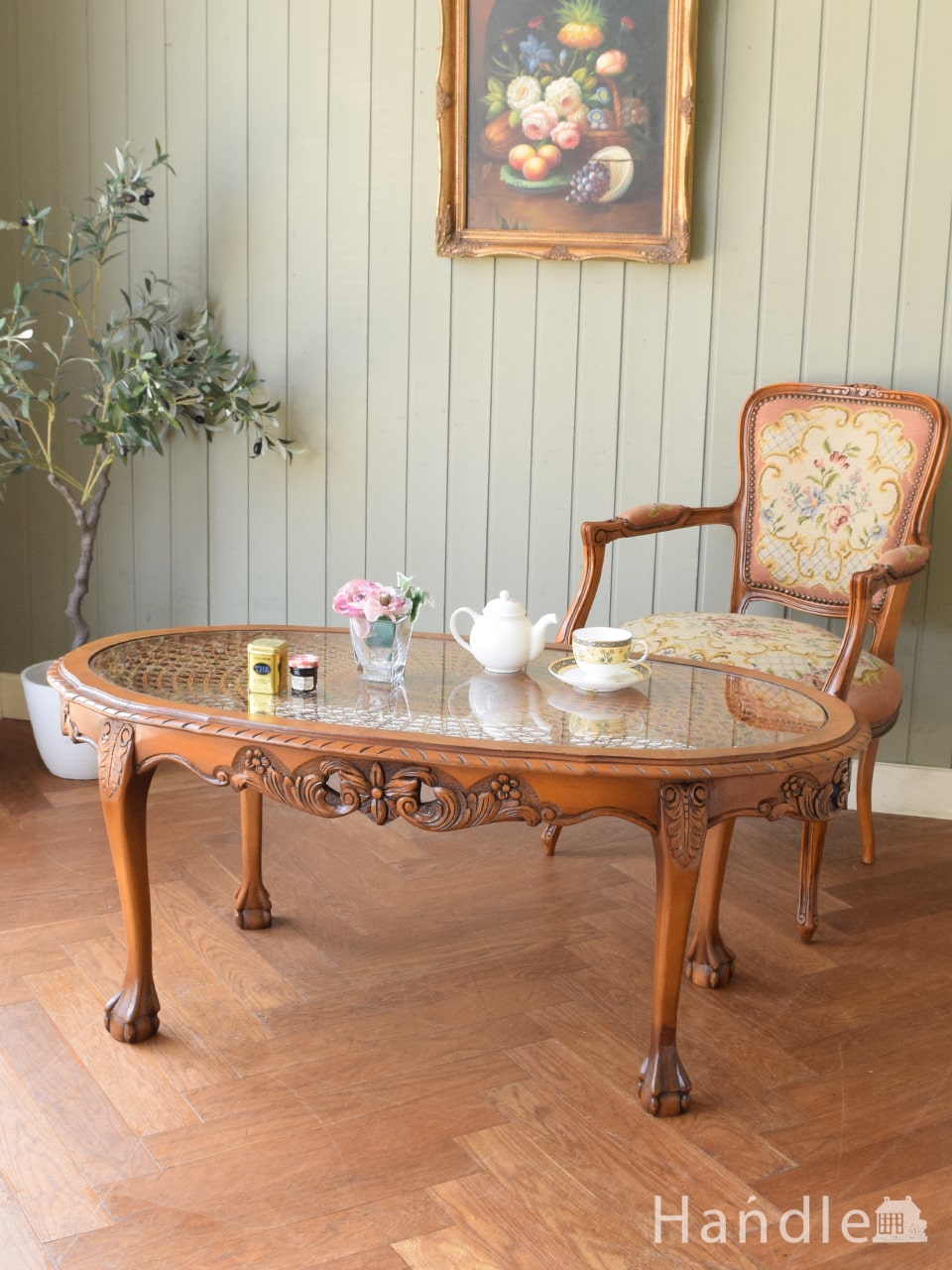 フランスのアンティークテーブル、編み目が美しいおしゃれなコーヒーテーブル (j-2888-f)