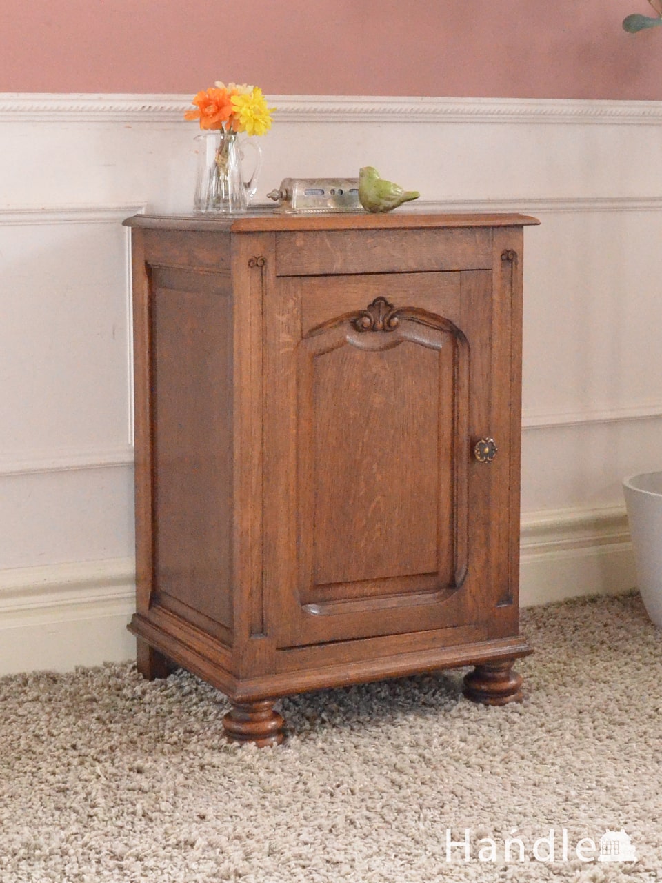 フランスのキャビネット、オーク材のおしゃれなアンティークのナイトテーブル  (j-2890-f)