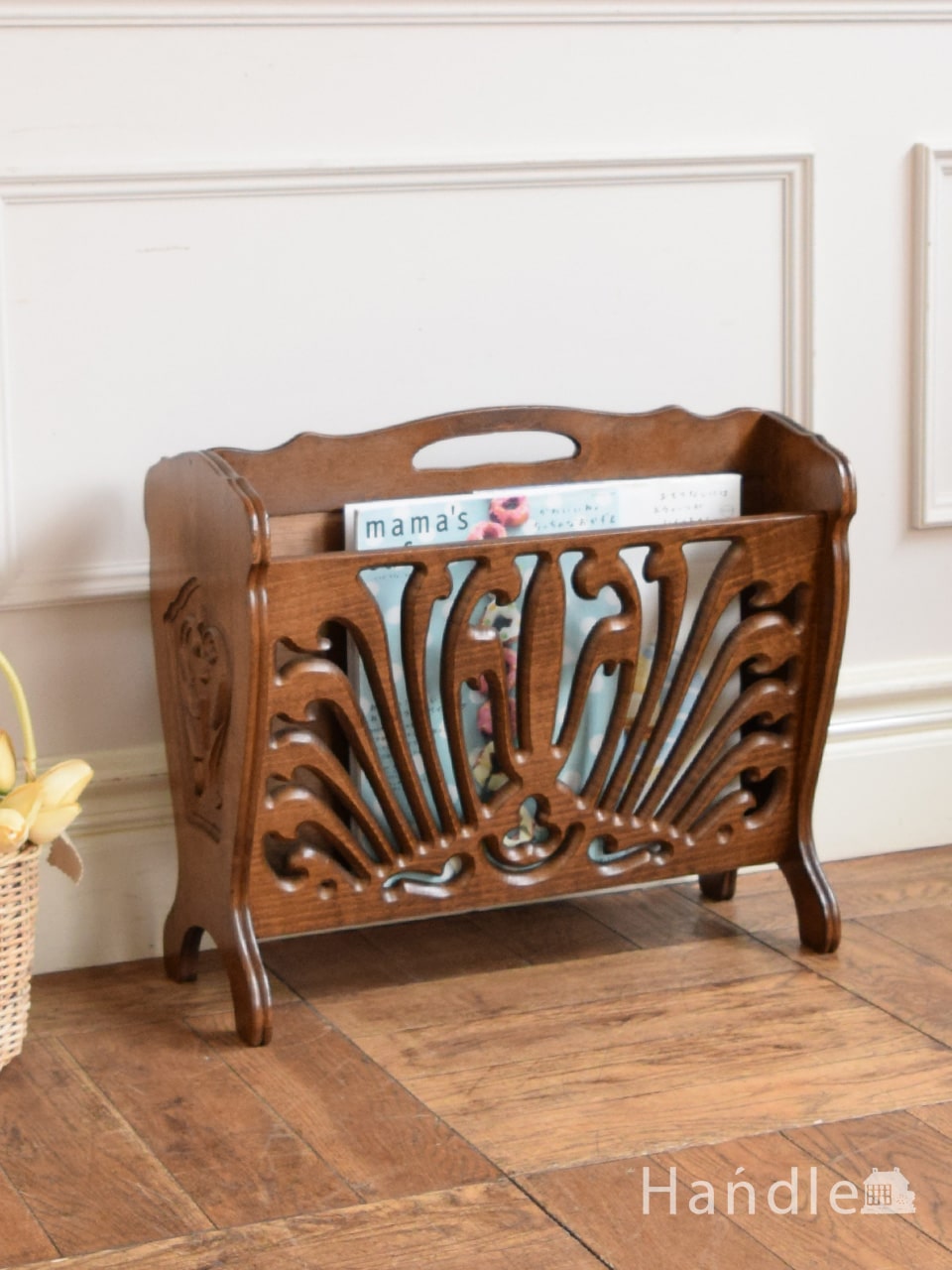 イギリスのアンティーク家具、透かし彫りが豪華なマガジンラック (j-2885-f)