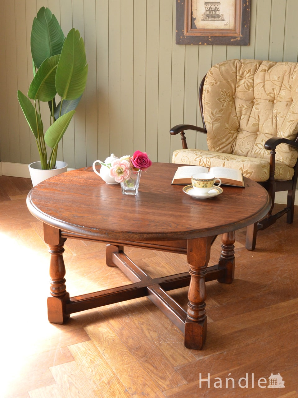 イギリスのアンティークテーブル、オーク材のカッコいいコーヒーテーブル (j-2793-f)