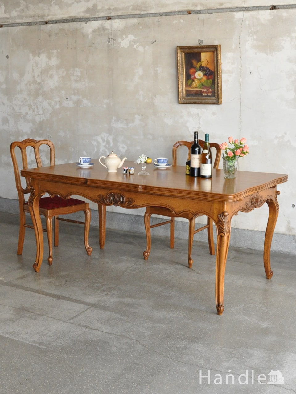 フランスの美しいアンティーク家具、伸長式のダイニングテーブル（ドローリーフテーブル） (j-2807-f)