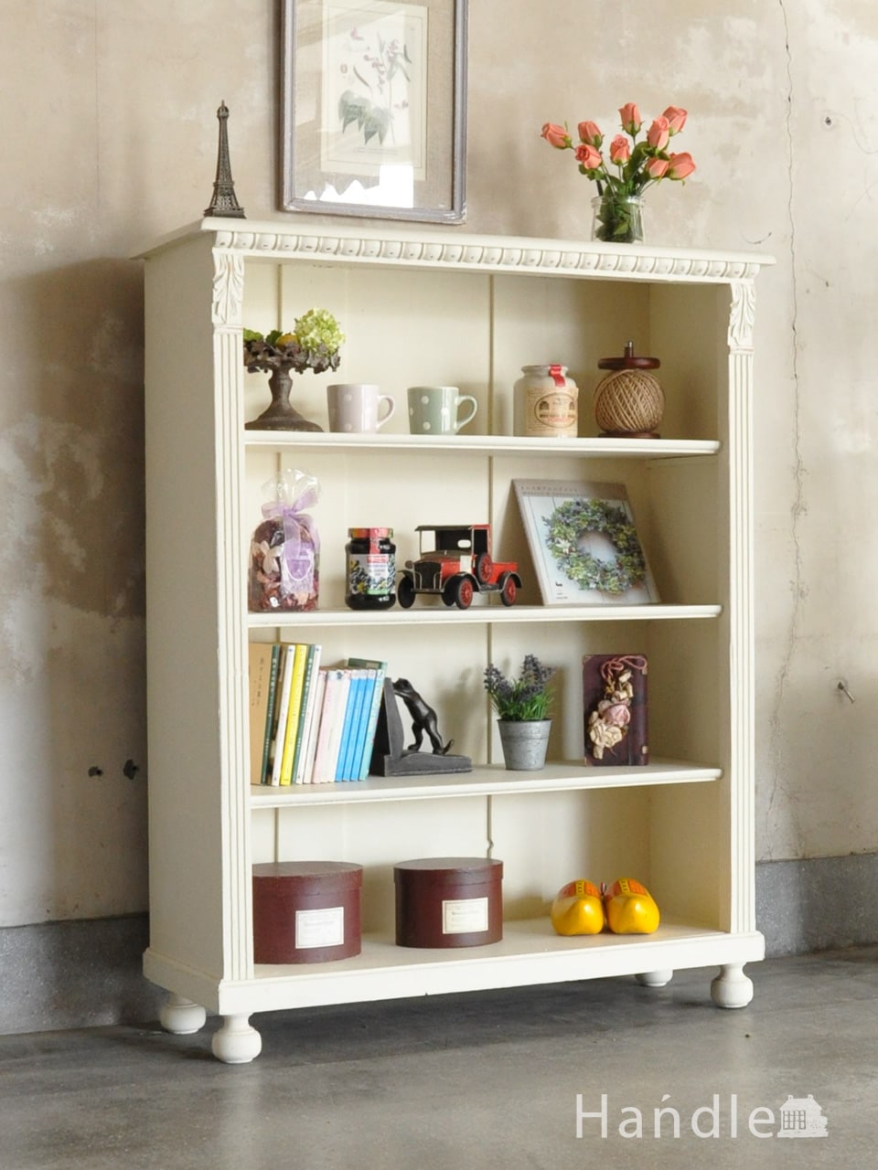 フランスのアンティーク家具、シャビーシックな雰囲気のオープンシェルフ（本棚）