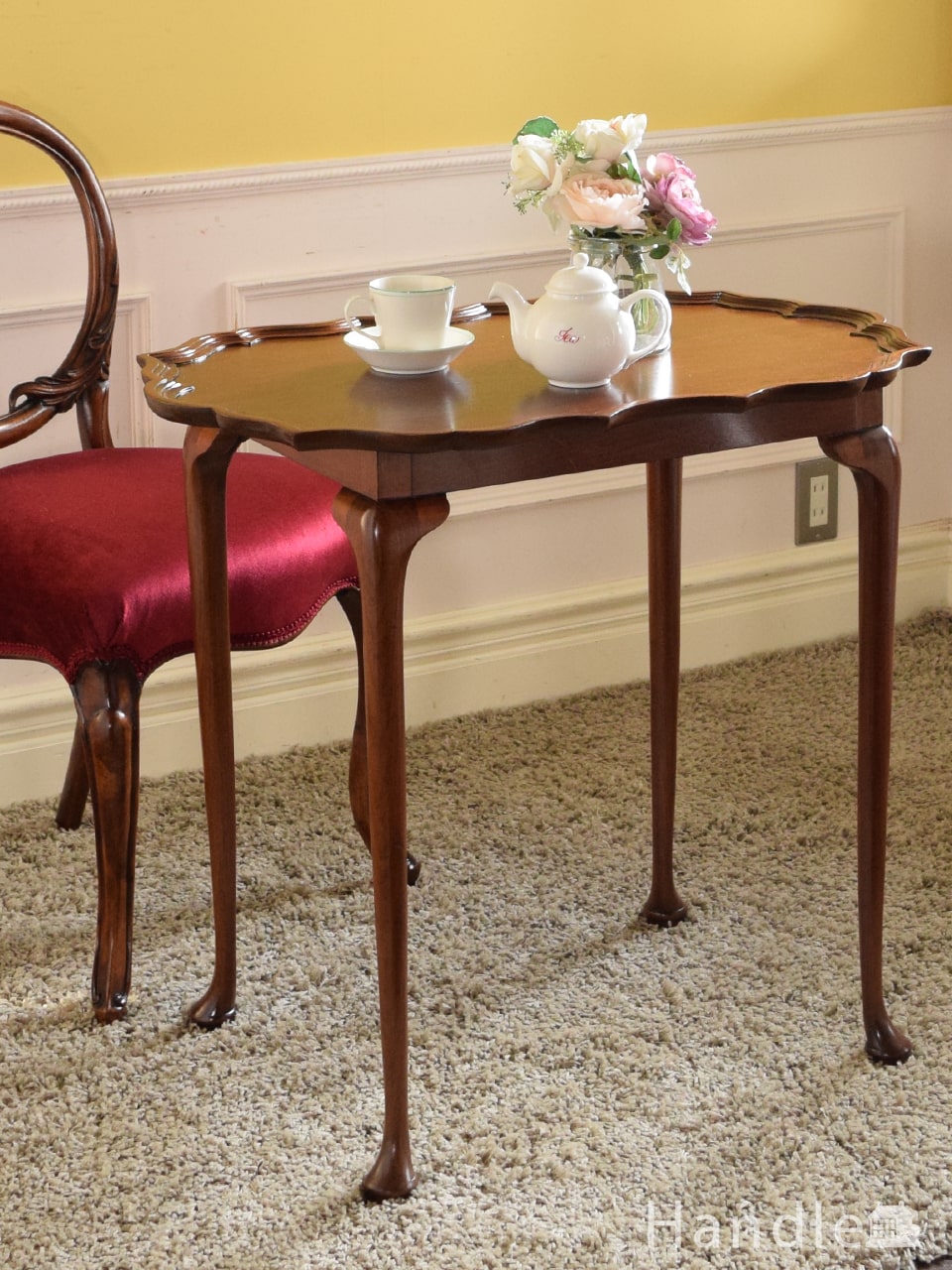 英国の美しいオケージョナルテーブル、華やかな杢目のアンティーク家具 (q-2759-f)