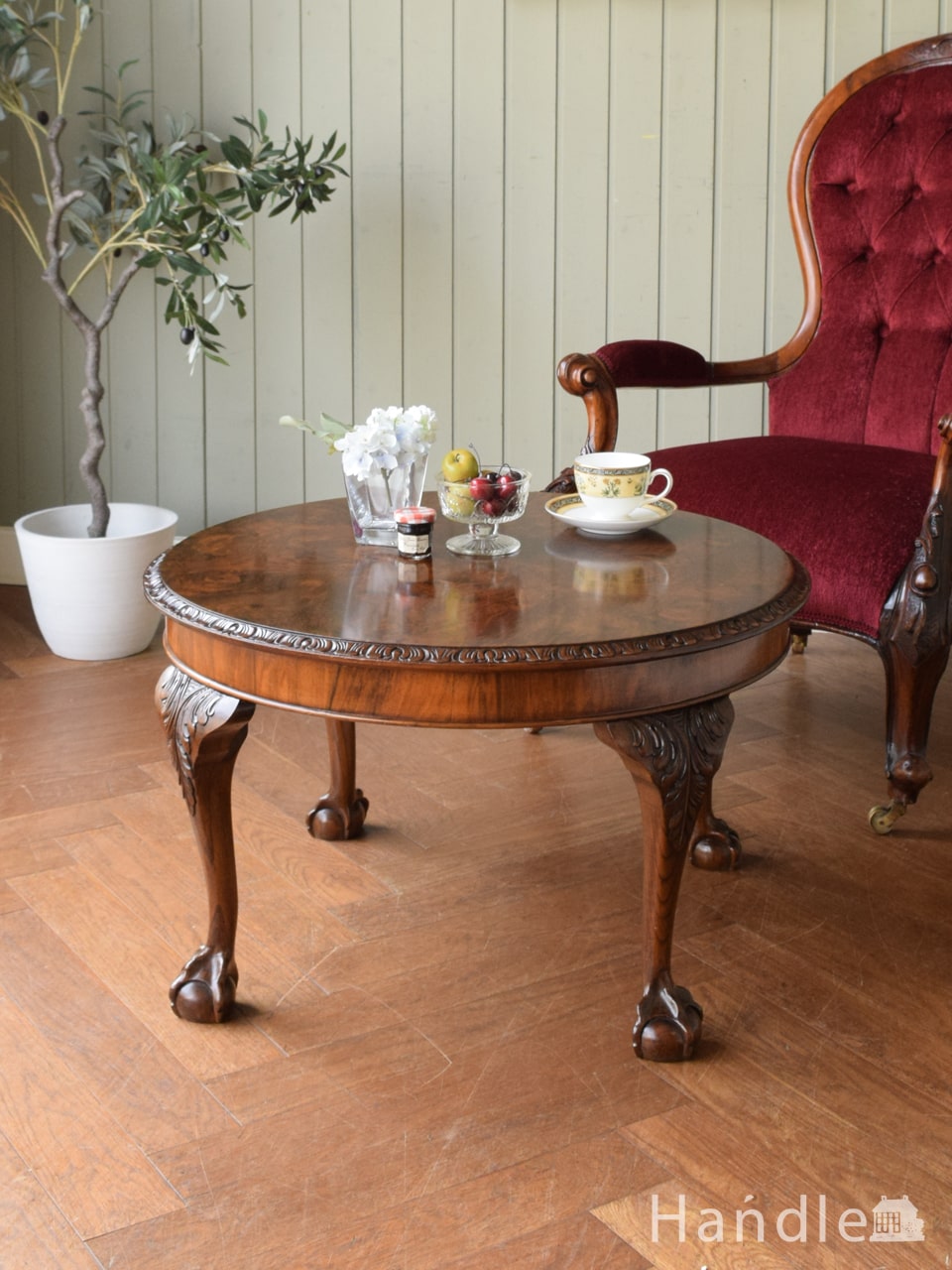 アンティークのコーヒーテーブル、クロウ＆ボールの優雅なイギリスの家具 (q-2779-f)