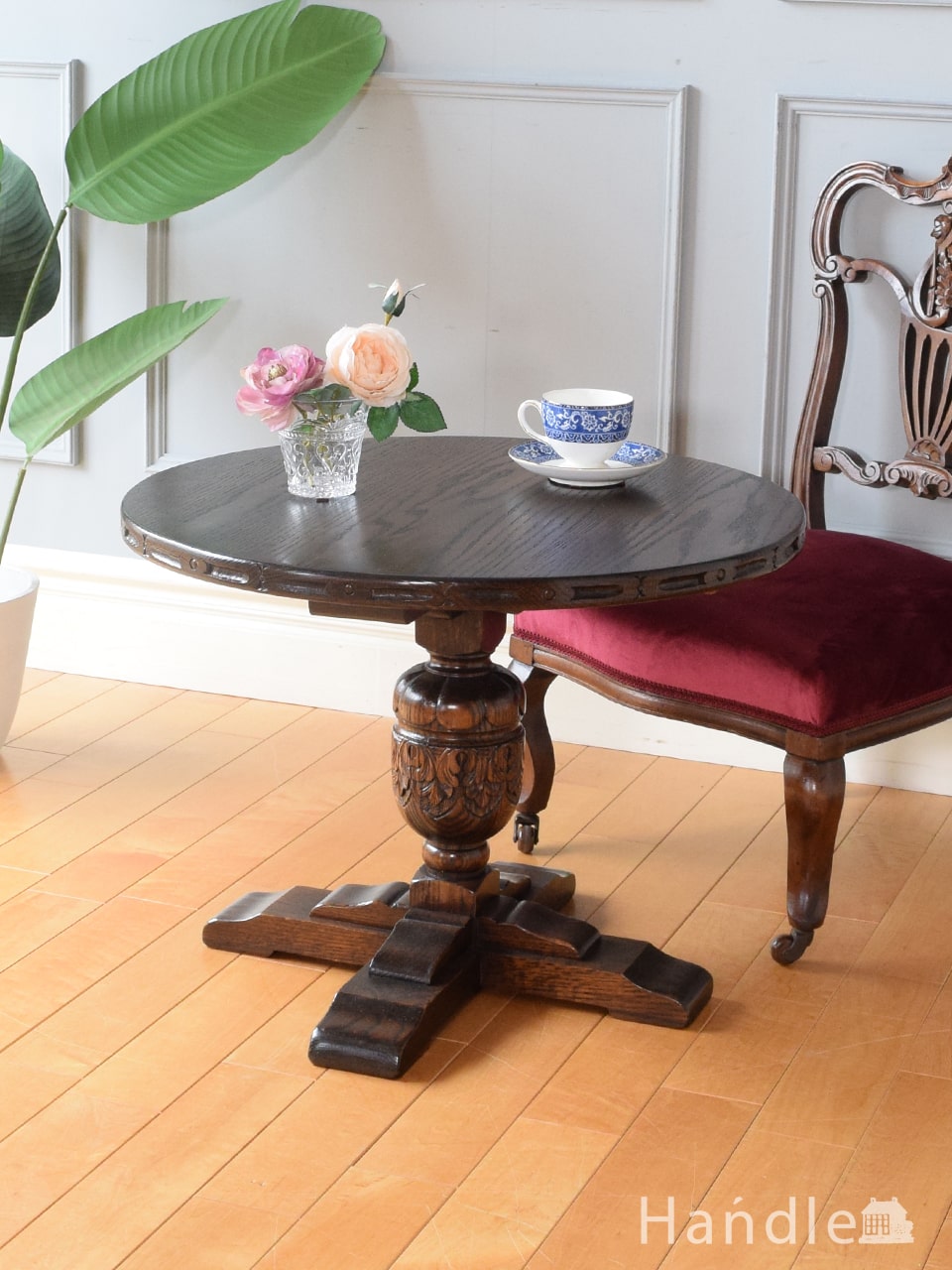 英国のアンティークのおしゃれなテーブル、バルボスレッグのオーク材のコーヒーテーブル (j-3380-f)