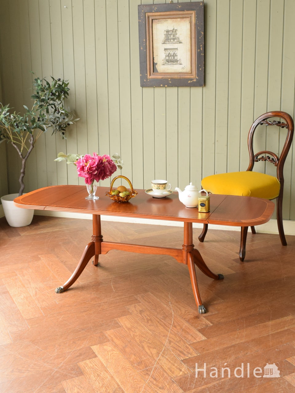 英国アンティークの伸長式コーヒーテーブル、マホガニー材のおしゃれなバタフライテーブル (m-923-f)