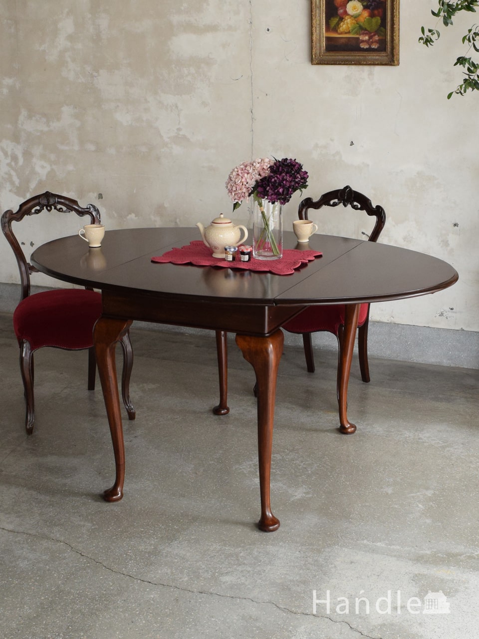 英国アンティークの伸長式テーブル、マホガニー材のめずらしい