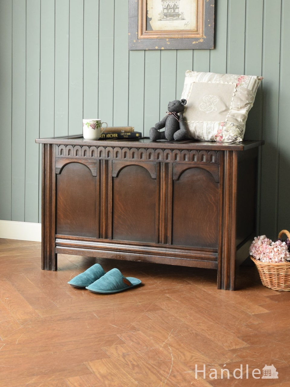 オーク材のおしゃれなアンティークコファ、イギリスから届いたブランケットボックス (q-3212-f)