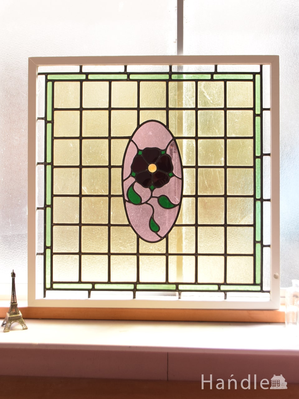 バラの模様のステンドグラス、チューダーローズ模様のアンティークステンドグラス (g-1249)
