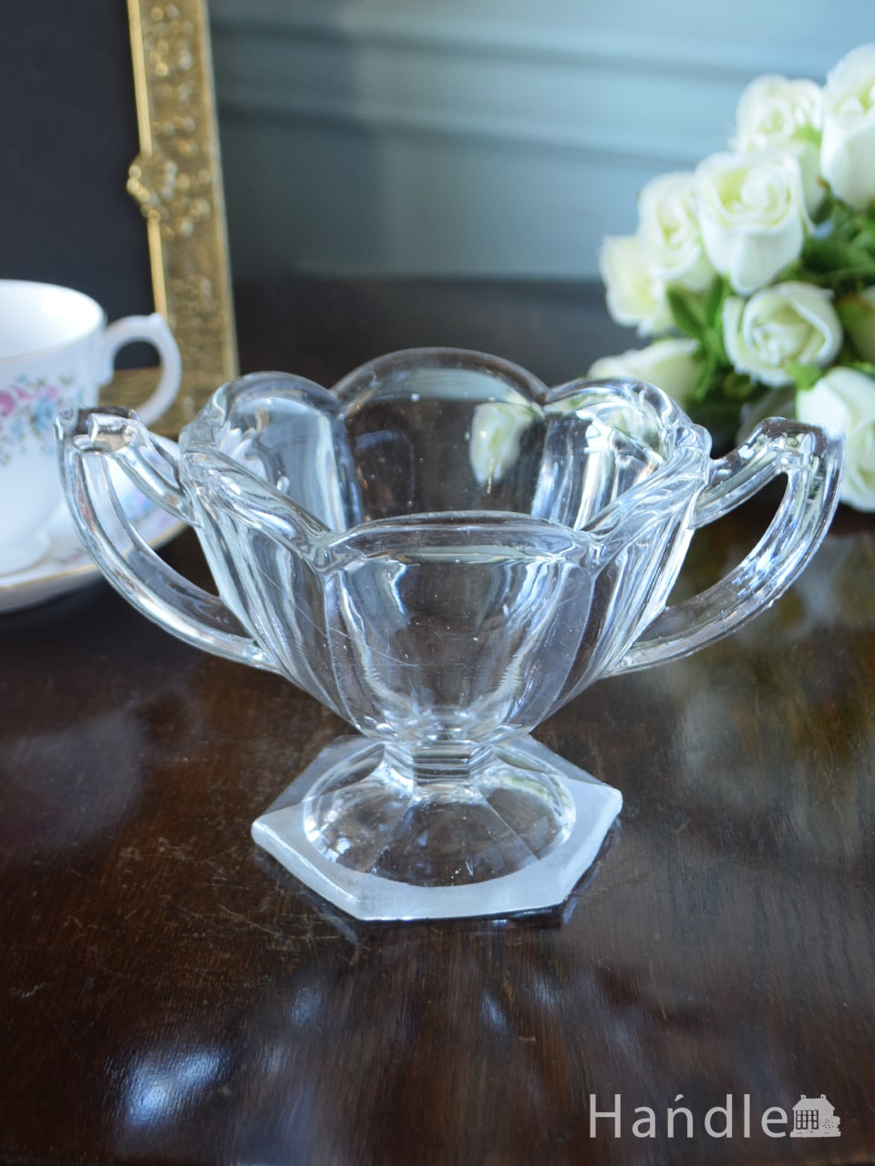 アンティークのガラス食器、イギリスから届いたプレスドグラスのセロリベース (pg-6512)
