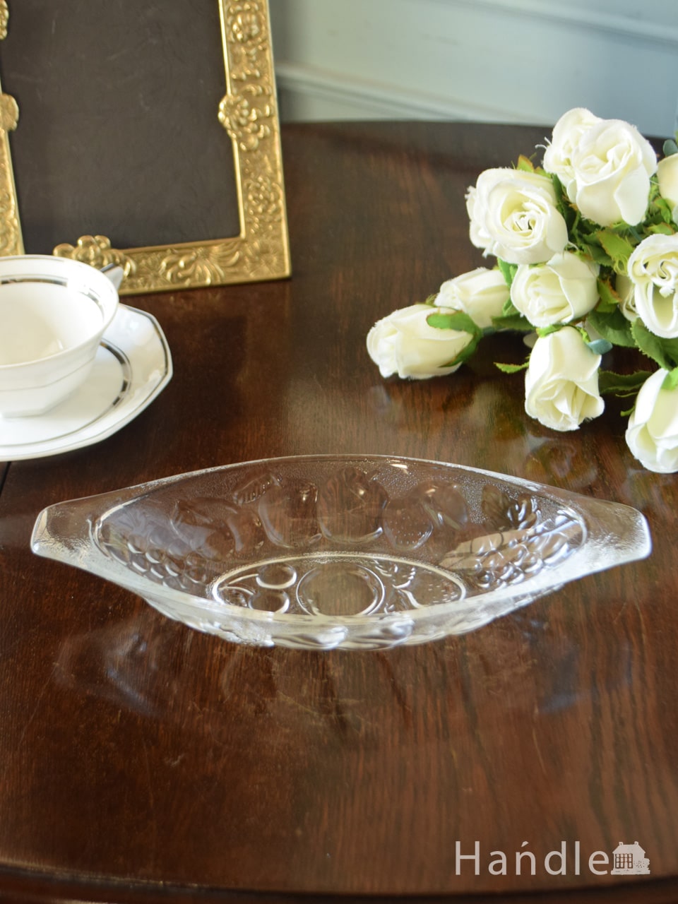 アンティークのガラス食器、フルーツ模様が可愛いガラストレイ (pg-6553)