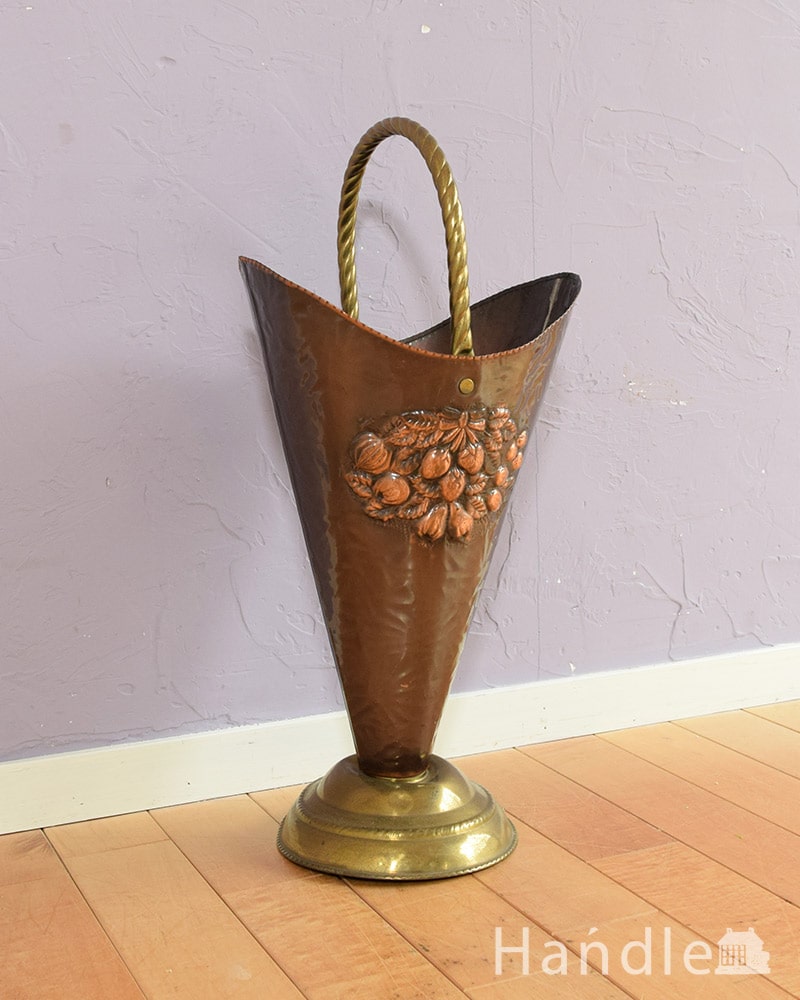 アンティークのコールバケツ、おしゃれな真鍮×銅製のコールバケツ（炭入れ） (j-194-z)