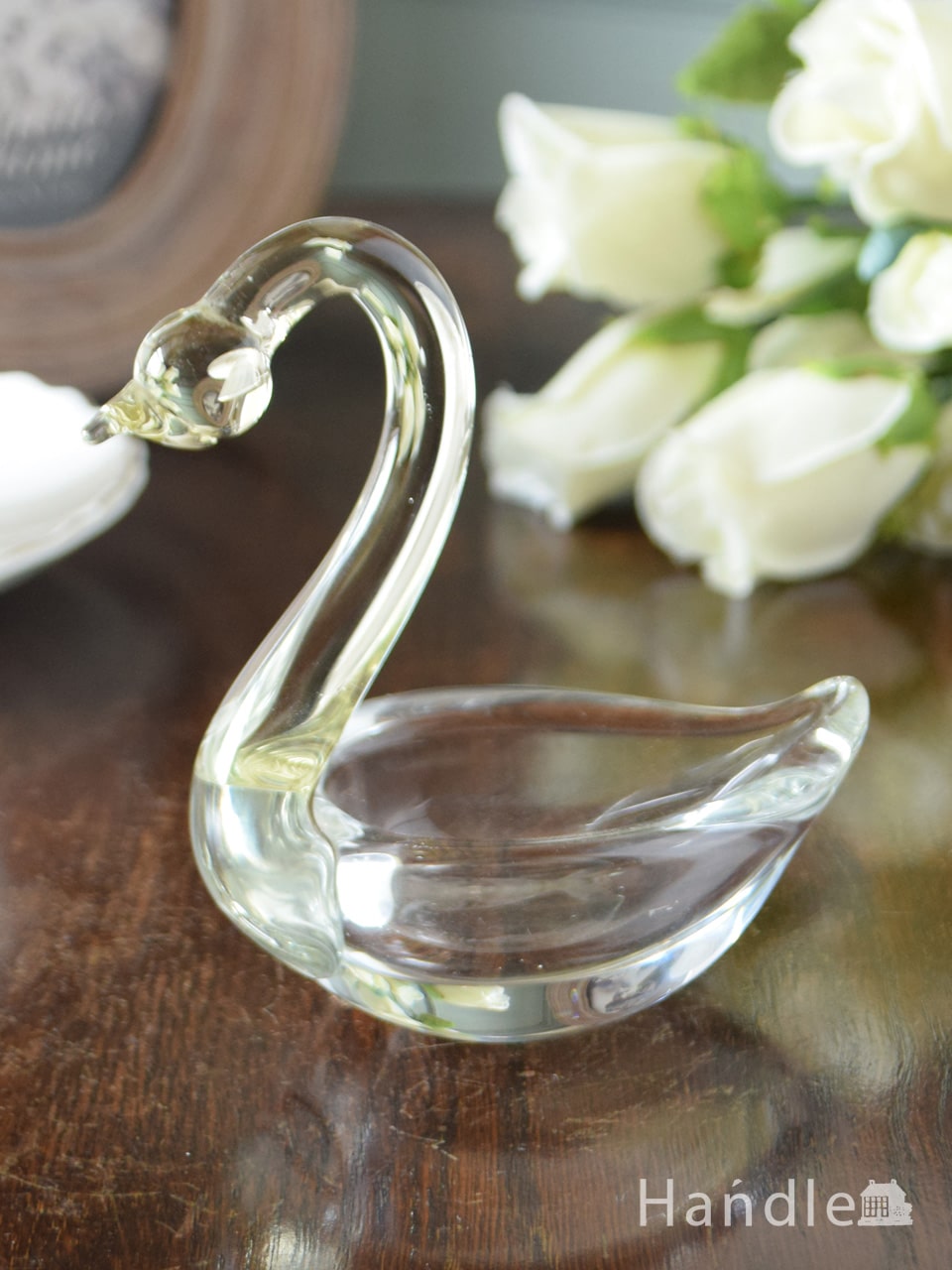 アンティークのガラス雑貨、小さくて可愛いスワン（白鳥）の