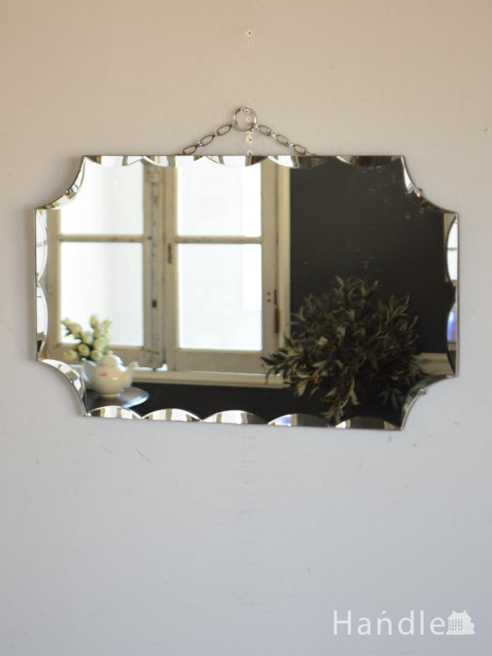 アンティークのおしゃれな壁掛け鏡、イギリスのカッティングミラー (k-4534-z)