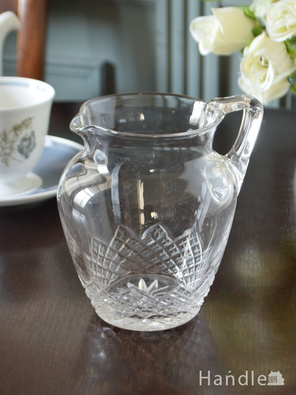 アンティークのガラス食器、きらきら輝くプレスドグラスのピッチャー (pg-6610)