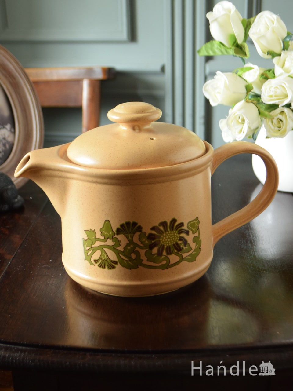 イギリスのおしゃれなアンティーク食器、大きなお花の模様のKiln Craft(キルンクラフト)のポット (k-4603-z)