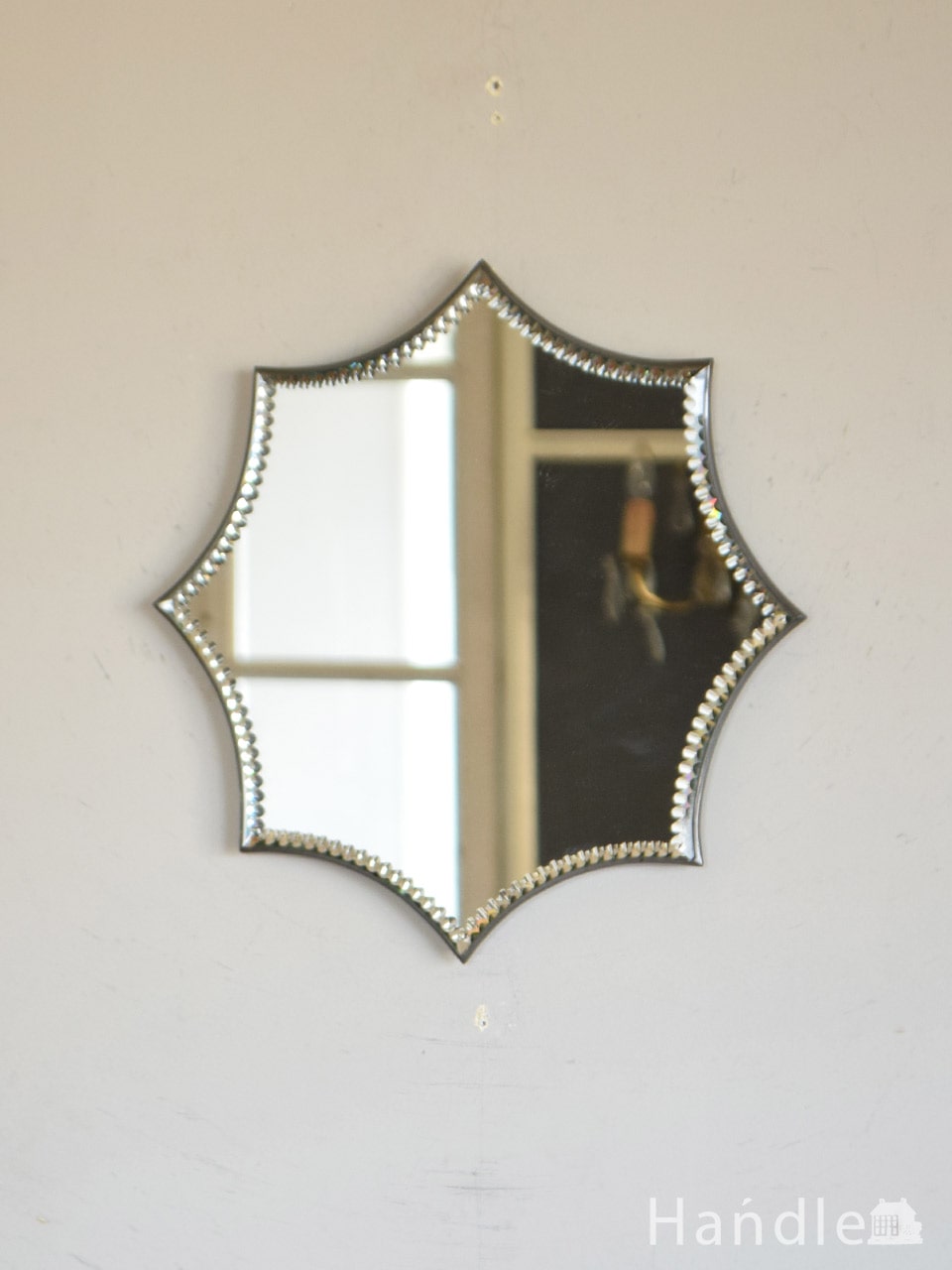 イギリスのアンティーク鏡、星の形をした輝く壁付けのカッティングミラー (k-4574-z)